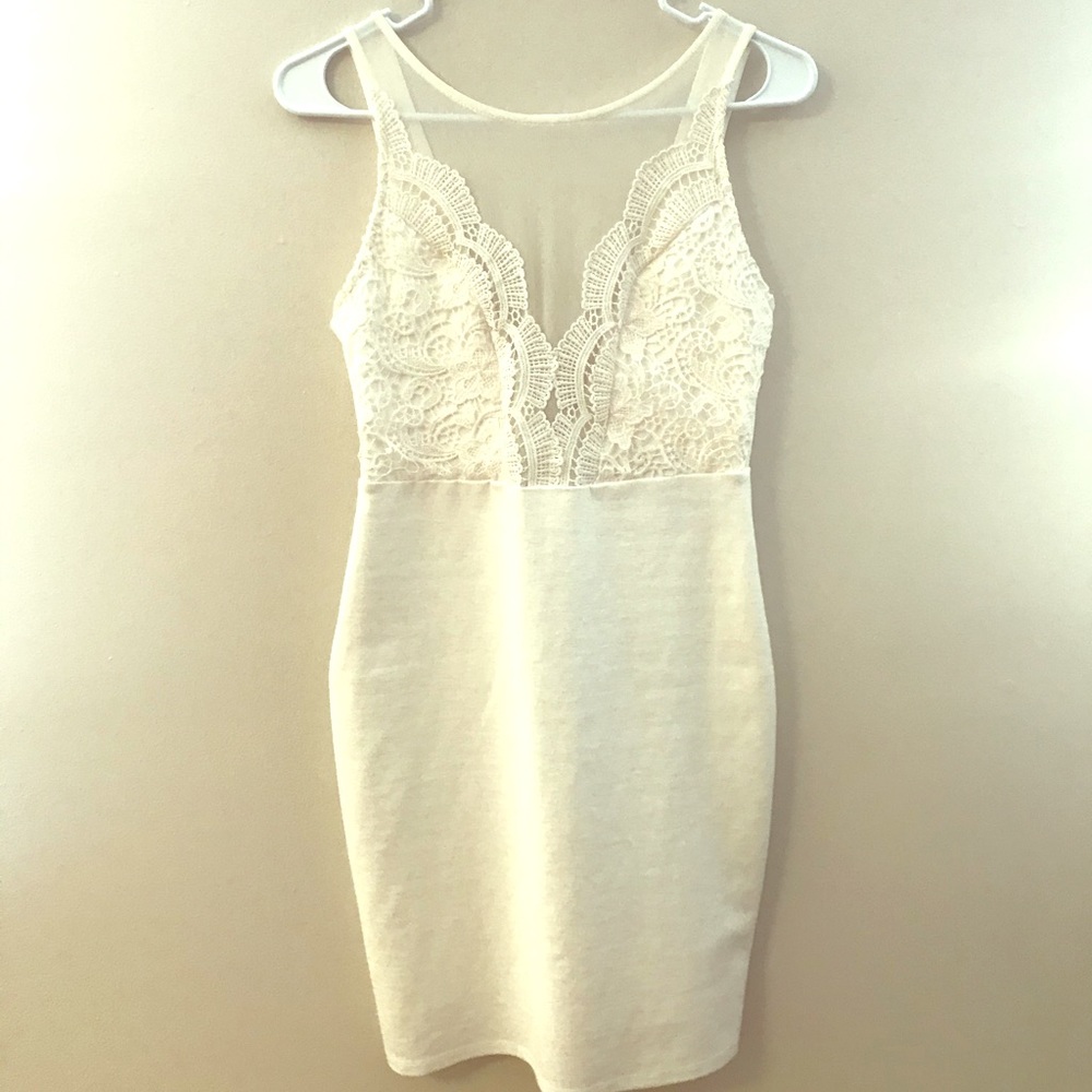White Lace Detail Bodycon Dress